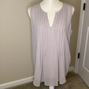 Ladies Soft Surroundings‎ Sheer Pleated sleeveless tank top light gray medium